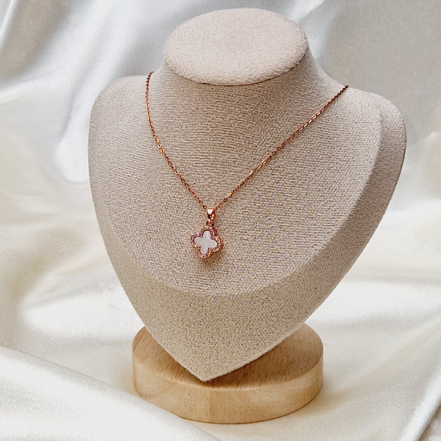 Diamond Clover Necklace ~ Rose Gold