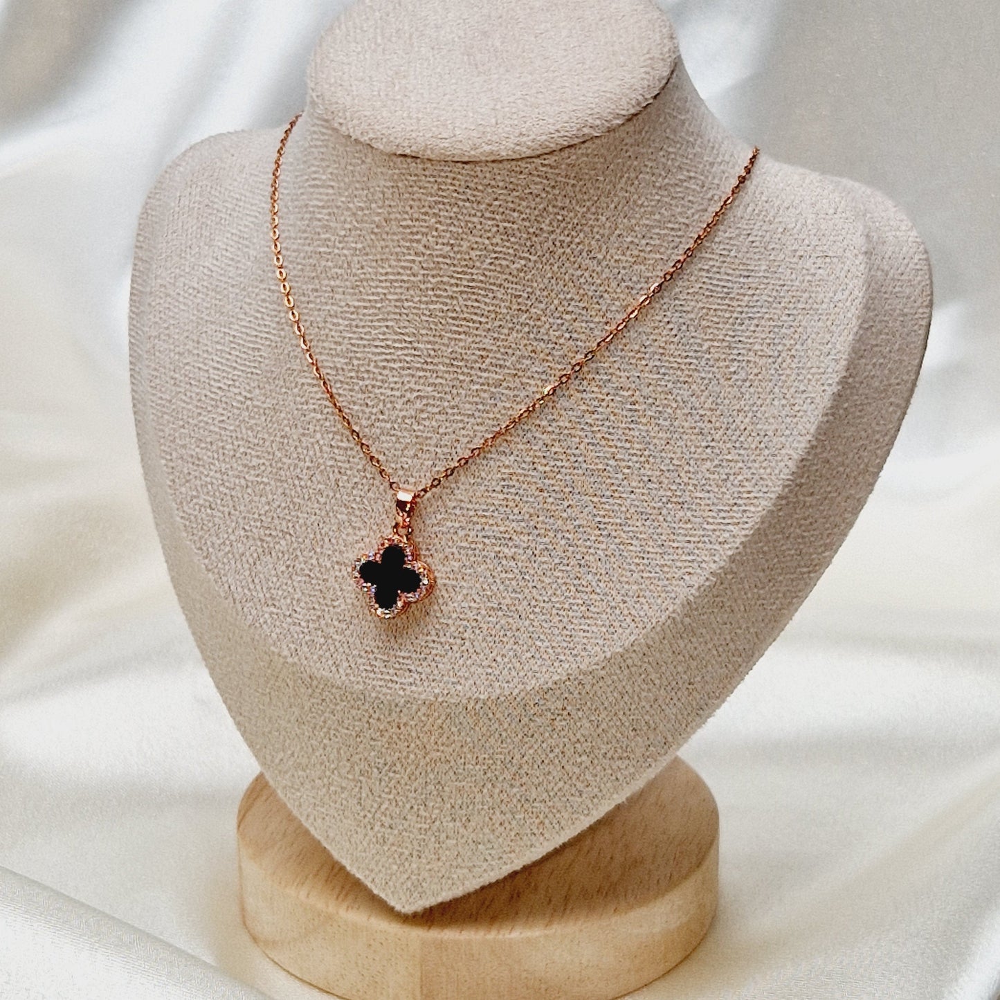 Diamond Clover Necklace ~ Rose Gold