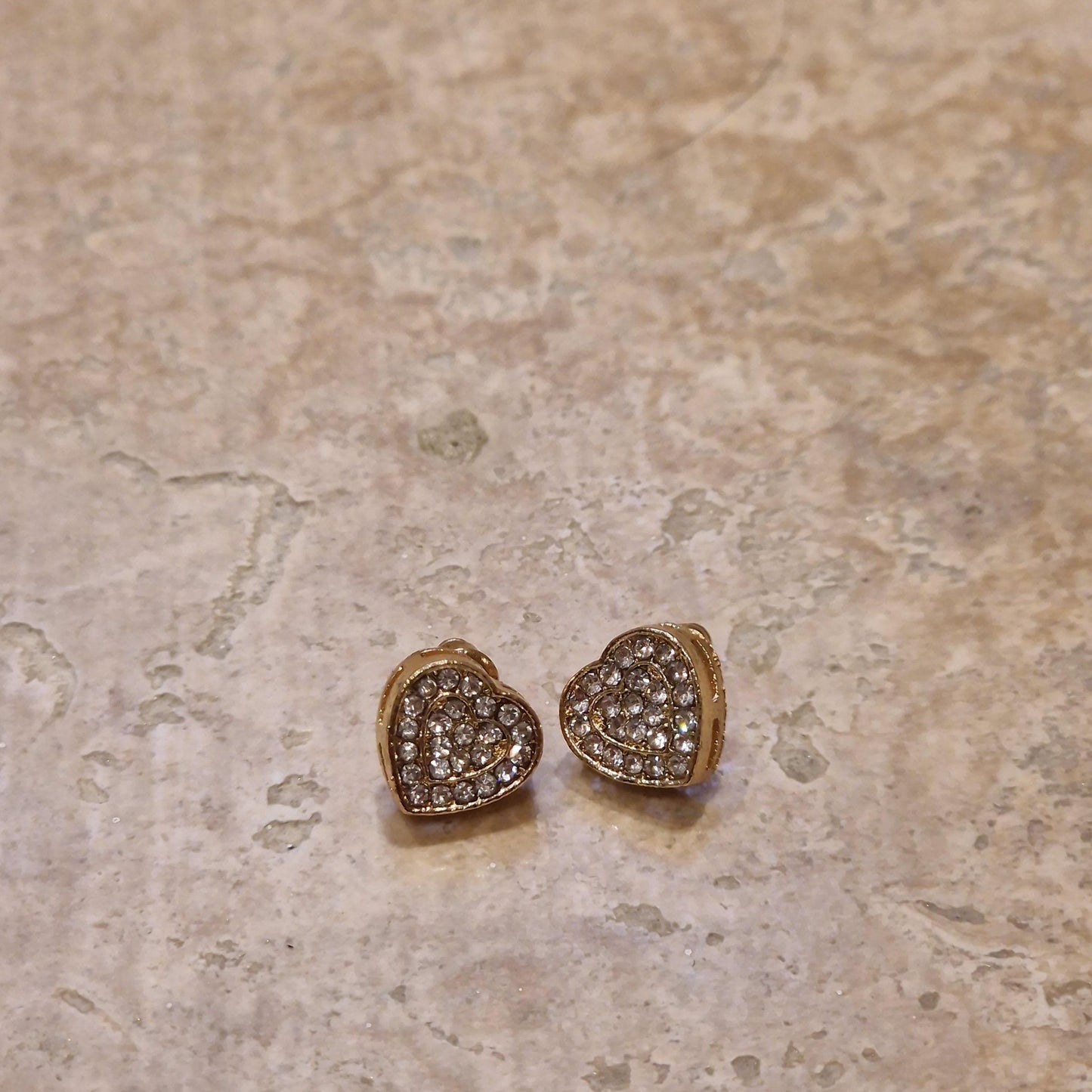 Sparkling Heart Stud Earrings ~ Gold