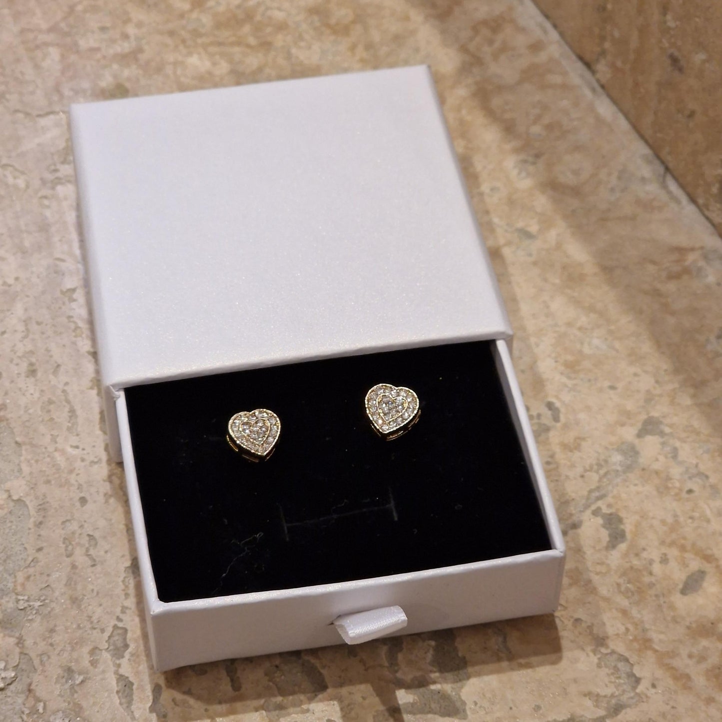 Sparkling Heart Stud Earrings ~ Gold